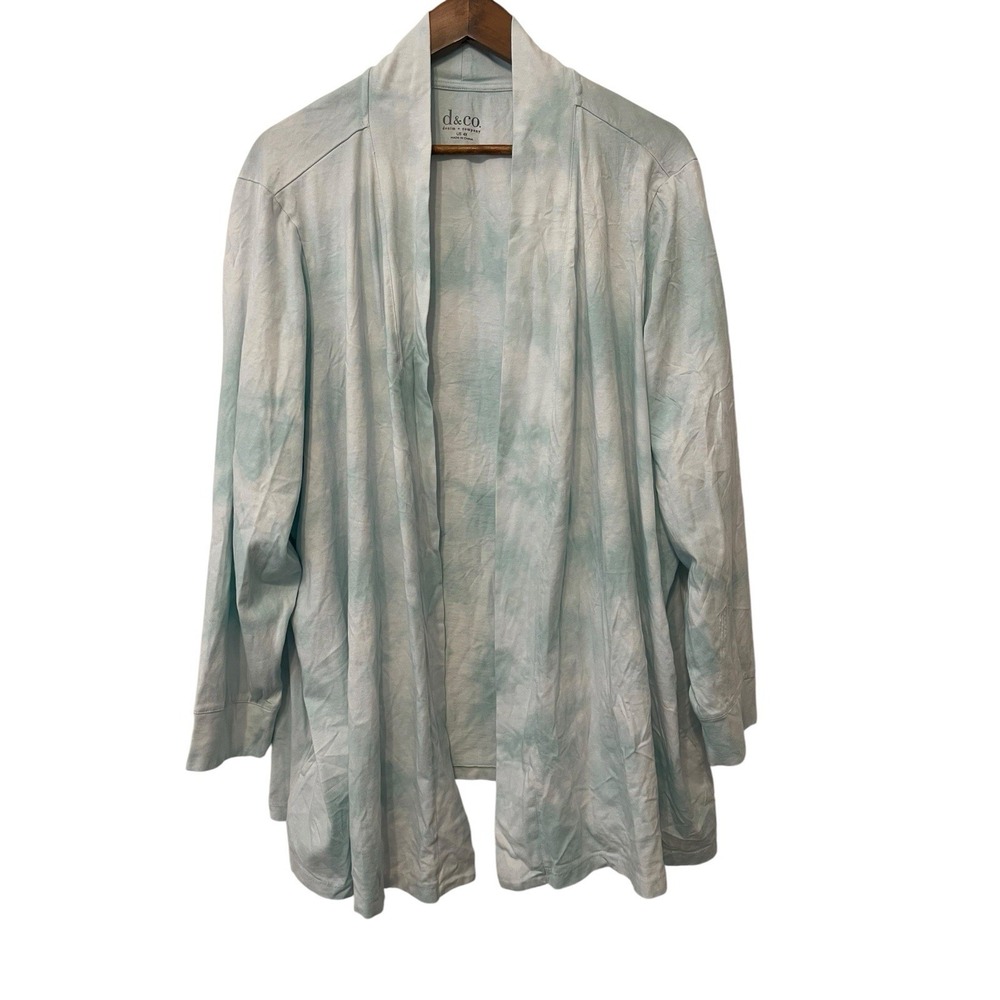Denim &Co Tie Die Open Front Waterfall Cardigan Size 4X NWT Turquoise Boho